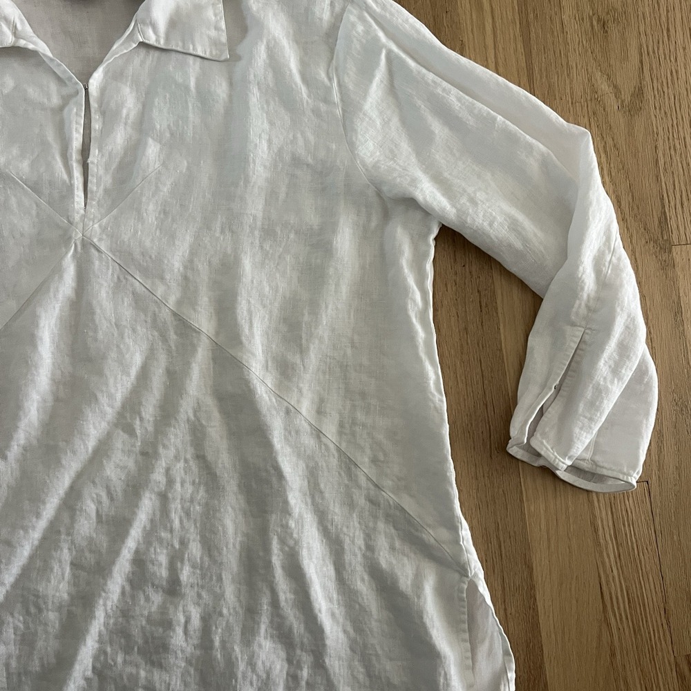 J Jill 100% Linen Popover Shirt Chambray White Sz L Coastal vacation collared - Picture 3 of 6